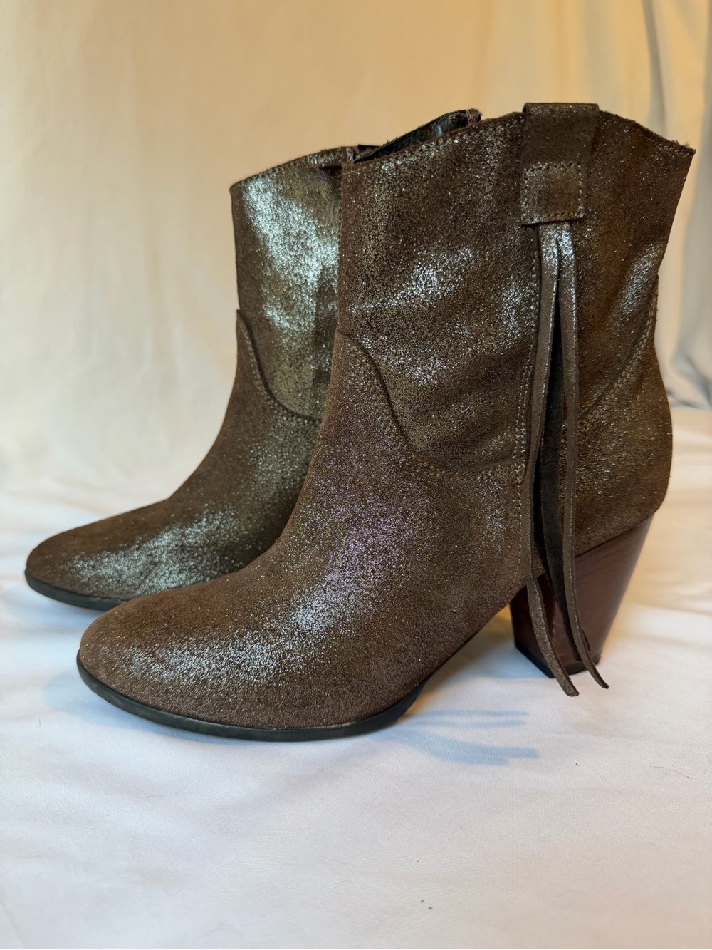 Charles David Made in Italy Metallic Brown Fringe Ankle Boots EU 37